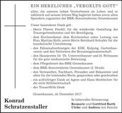 Traueranzeige Konrad Schratzenstaller