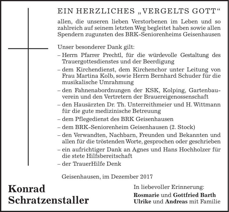 Traueranzeige Konrad Schratzenstaller