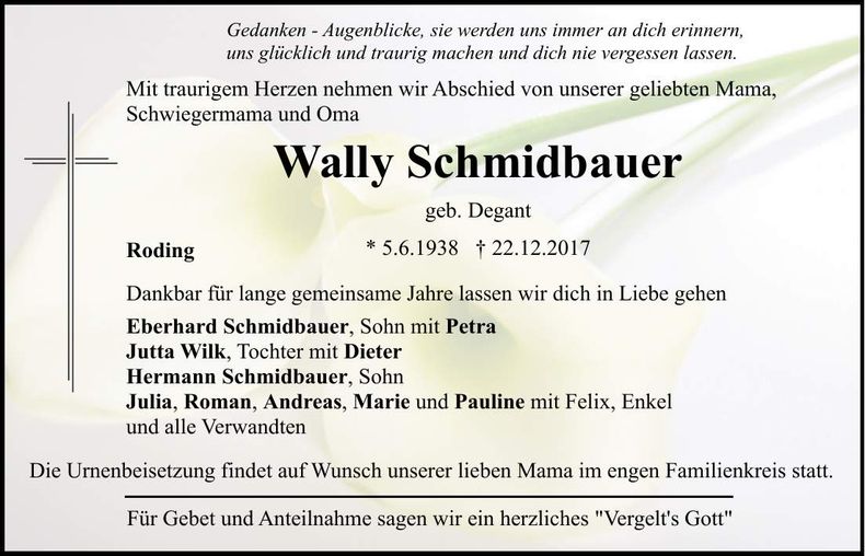 Traueranzeige Walburga Schmidbauer