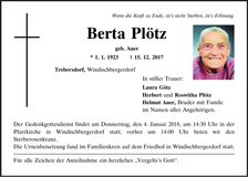 Traueranzeige Berta Plötz