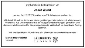 Traueranzeige Josef Wund