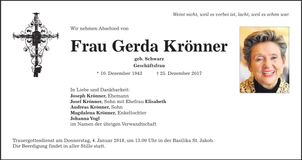 Traueranzeige Gerda Krönner