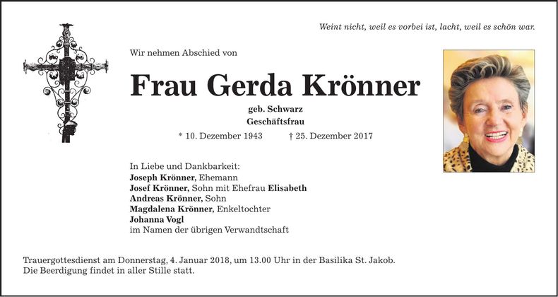 Traueranzeige Gerda Krönner