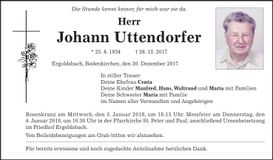 Traueranzeige Johann Uttendorfer
