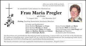 Traueranzeige Maria Pregler