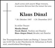 Traueranzeige Klaus Dünzl
