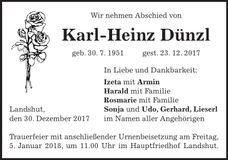 Traueranzeige Karl-Heinz Dünzl