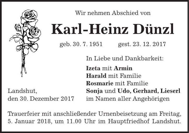 Traueranzeige Karl-Heinz Dünzl