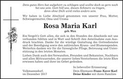 Traueranzeige Rosa Mria Karl