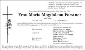 Traueranzeige Magdalena Forstner