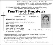Traueranzeige Theresia Rauenbusch