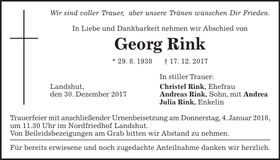 Traueranzeige Georg Rink