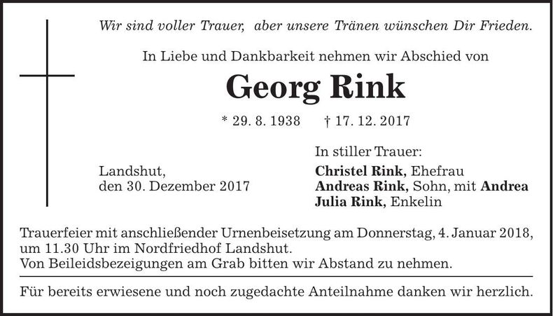 Traueranzeige Georg Rink