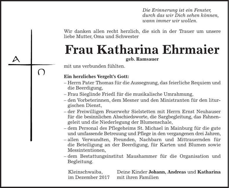 Traueranzeige Katharina Ehrmaier
