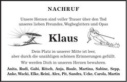 Traueranzeige Klaus Dünzl