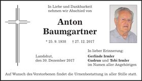 Traueranzeige Anton Baumgartner