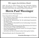 Traueranzeige Paul Wassinger