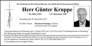 Traueranzeige Günter Kruppe