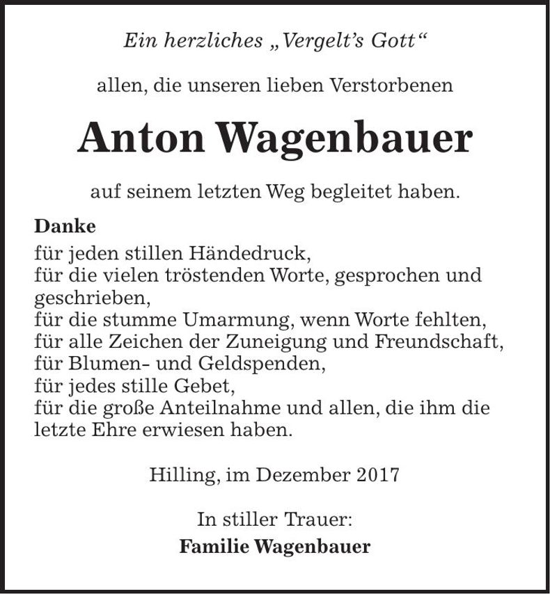 Traueranzeige Anton Wagenbauer
