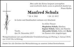 Traueranzeige Manfred Schulz