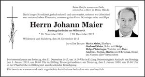Traueranzeige Johann Maier