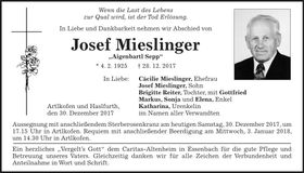Traueranzeige Josef Mieslinger