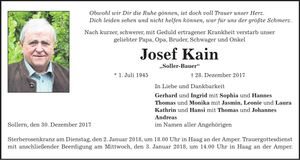 Traueranzeige Josef Kain