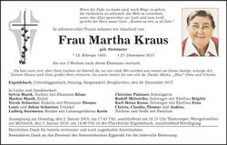 Traueranzeige Martha Kraus