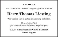 Traueranzeige Thomas Liesting