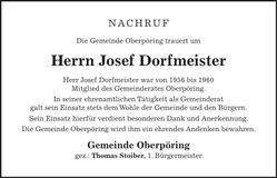 Traueranzeige Dorfmeister Josef