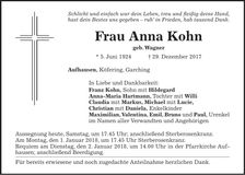 Traueranzeige Anna Kohn