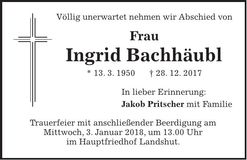 Traueranzeige Ingrid Bachhäubl
