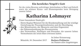Traueranzeige Katharina Lohmayer