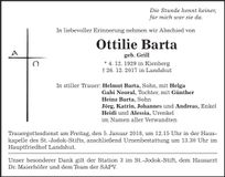 Traueranzeige Ottilie Barta