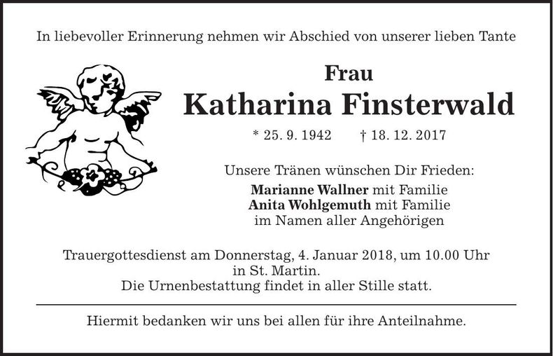 Traueranzeige Katharina Finsterwald