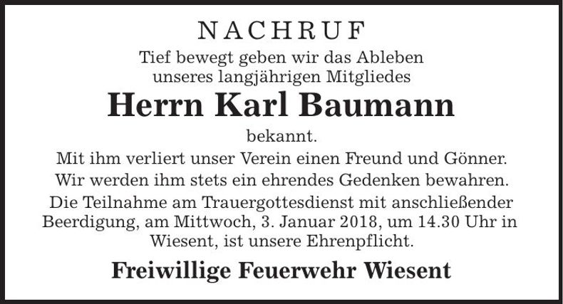 Traueranzeige Karl Baumann