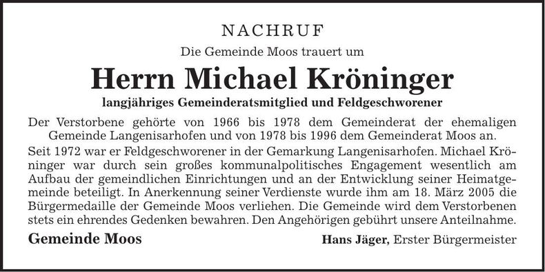 Traueranzeige Michael Kröninger