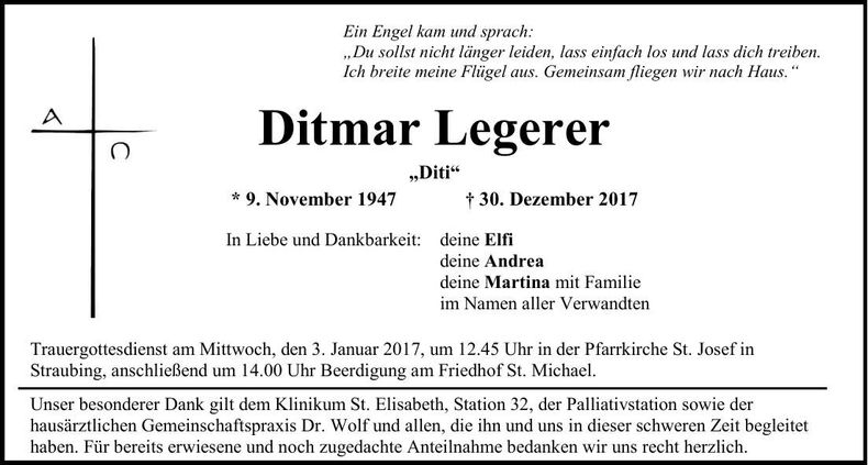 Traueranzeige Ditmar Legerer