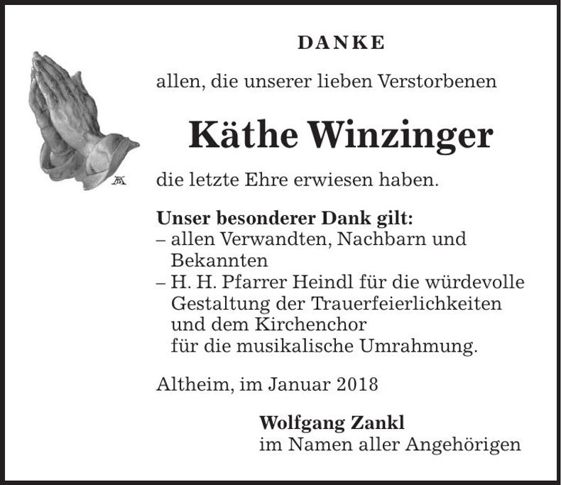 Traueranzeige Käthe Winzinger