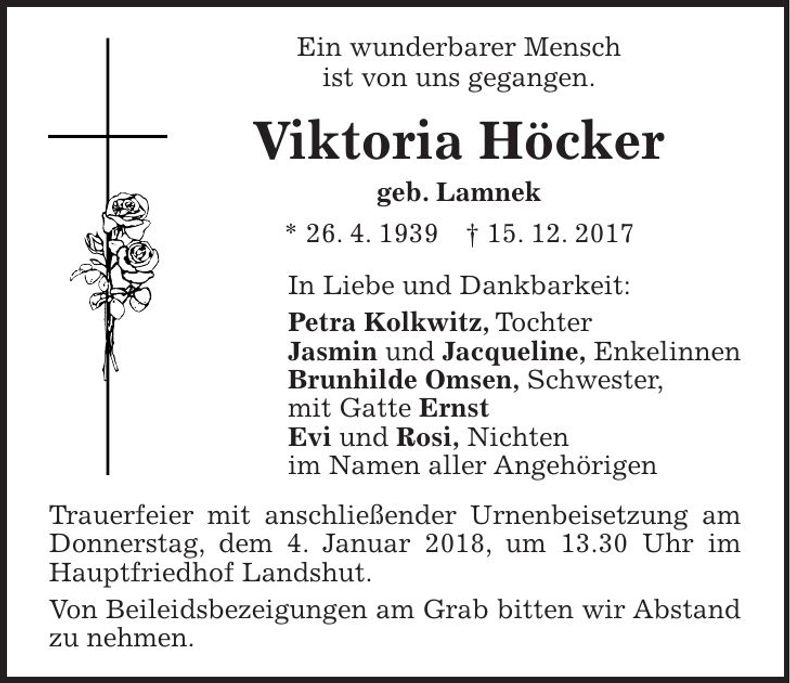 Traueranzeige Viktoria Höcker