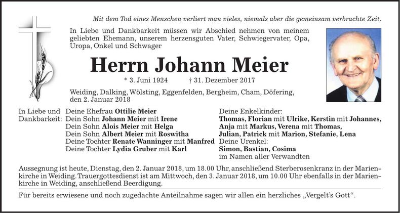 Traueranzeige Johann Meier