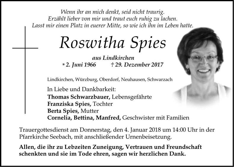 Traueranzeige Roswitha Spies