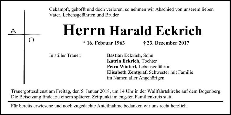 Traueranzeige Harald Eckrich