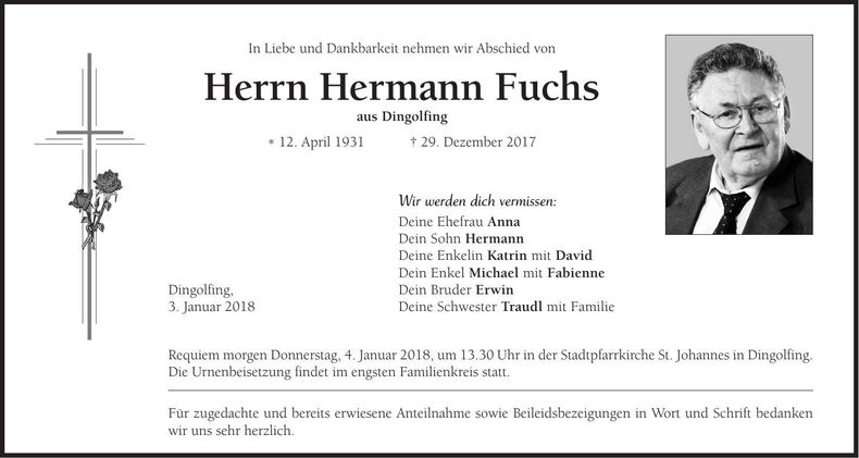 Traueranzeige Hermann Fuchs