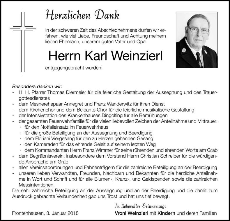 Traueranzeige Karl Weinzierl
