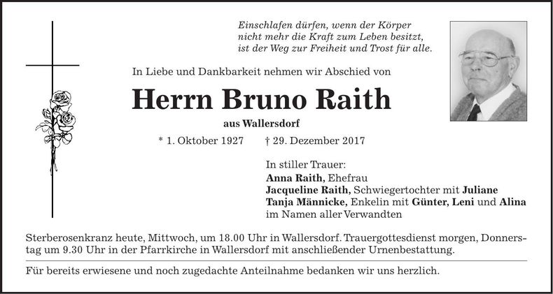 Traueranzeige Bruno Raith