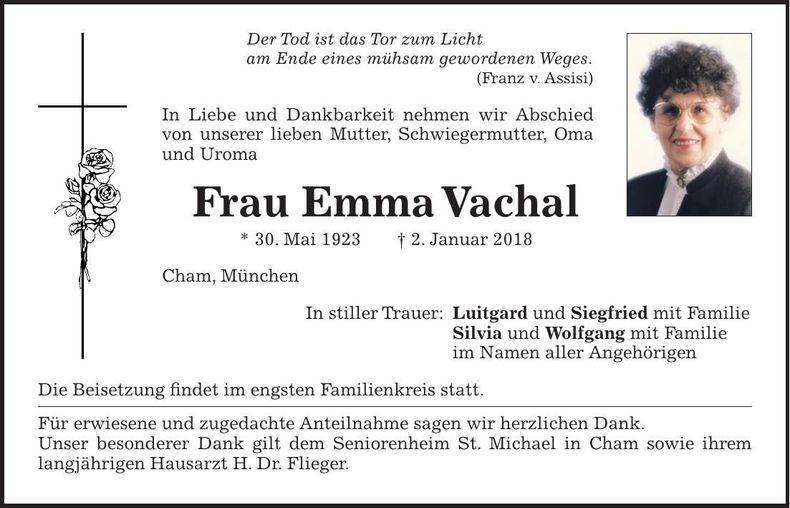 Traueranzeige Emma Vachal
