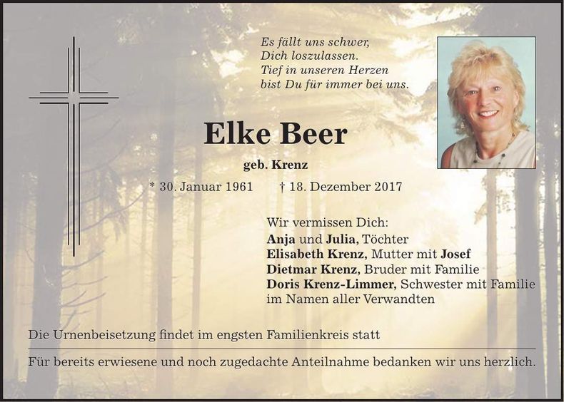 Traueranzeige Elke Beer