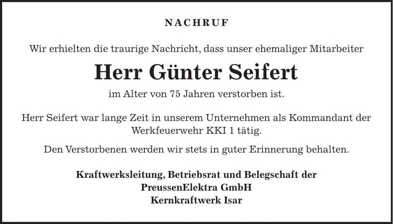 Traueranzeige Günter Seifert