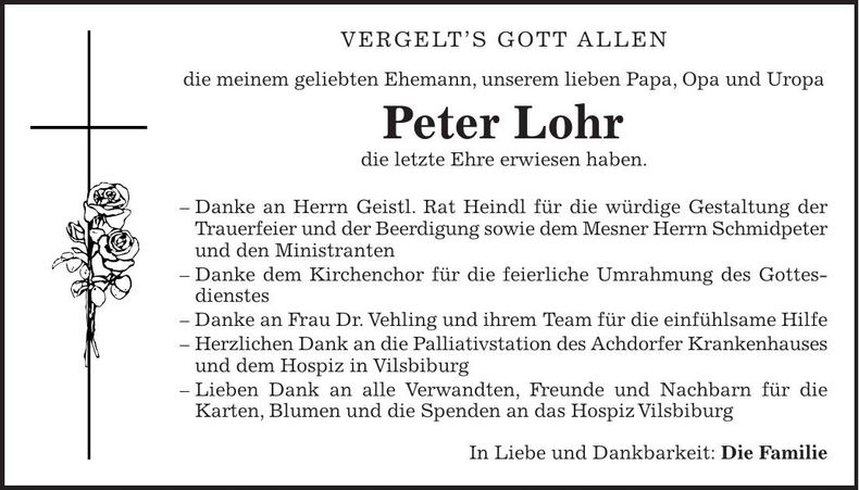 Traueranzeige Peter Lohr